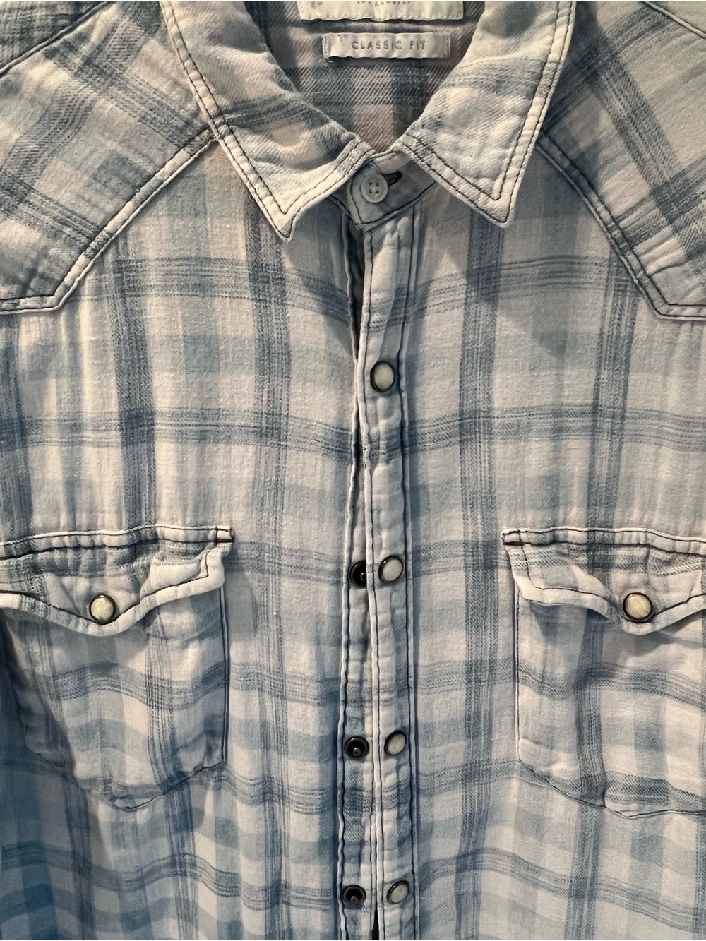 Men’s Lucky Brand Light Blue and White Plaid Button-Down Shirt-Size Sm